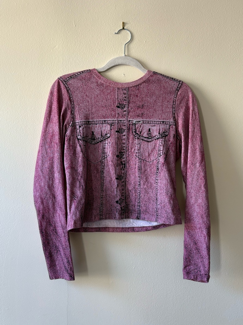 GUESS Acid-Wash Denim Print Long Sleeve Top